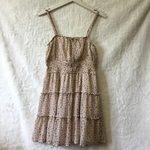 Trixxi Tan Floral-Print Chiffon Tiered Fit & Flare Dress